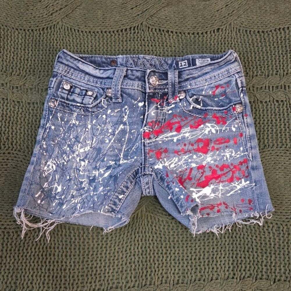 Miss Me Jean Cutoff Shorts Custom Splatter Paint American Flag Girls 12